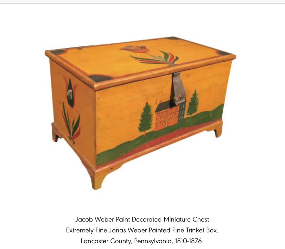 Rare painted Pennsylvania German miniature chest with floral decoration and original hardware