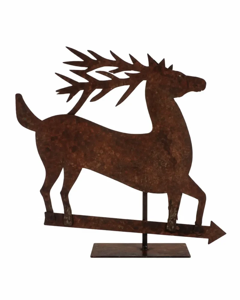 19th-century copper stag weathervane isolated on a white background
