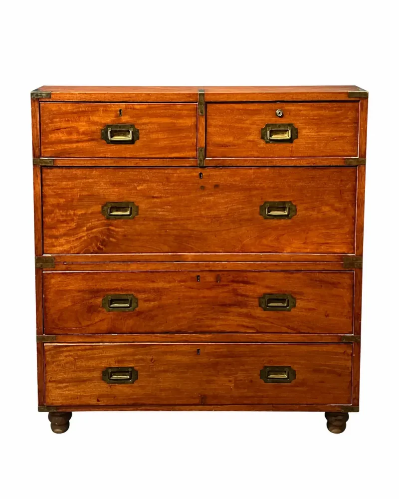 19th-century mahogany campaign chest isolated on a clean white background